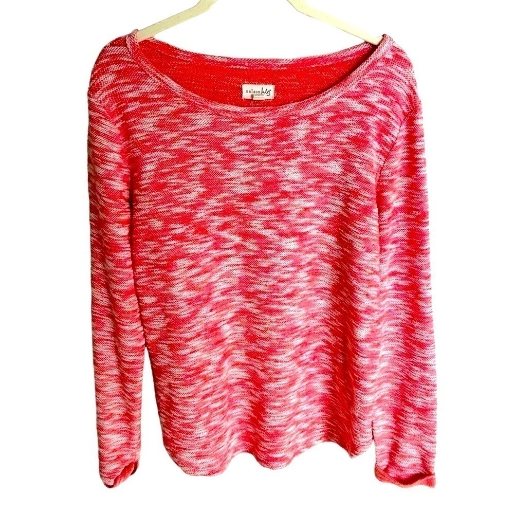 Maison Jules Marled Knit Sweater | Lace Detail | Peach Pink Mix | Cozy Chic